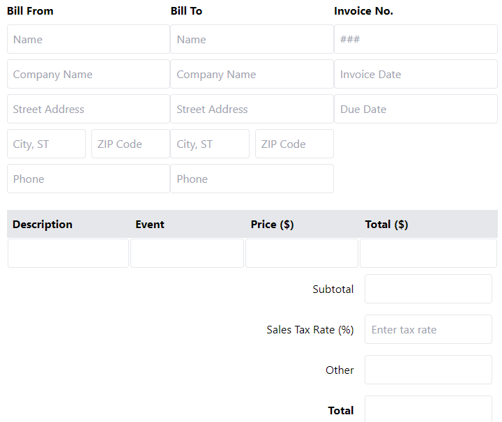 Weekly Hours Invoice